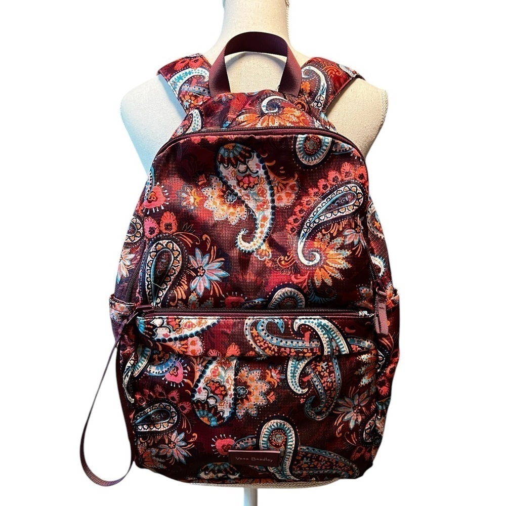 VERA BRADLEY RIPSTOP PACKABLE BACKPACK BURGUNDY & TEAL PAISLEY FLORAL